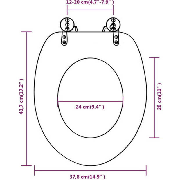 The Living Store Toiletbril oud hout - MDF - verstelbare scharnieren - 43.7 x 37.8 cm