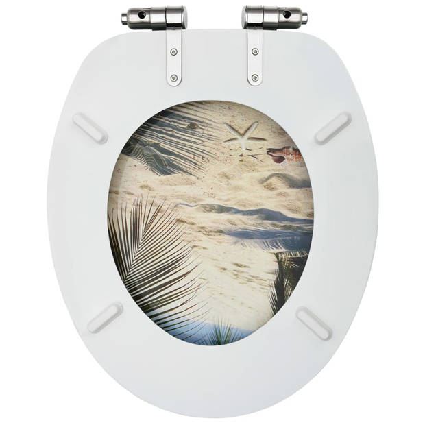 The Living Store Toiletbril - Strandontwerp - MDF - Chroom-zinklegering - 42.5 x 35.8 cm - Soft-close - Verstelbare