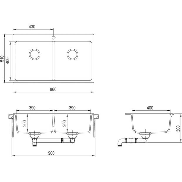 The Living Store Granieten Spoelbak - Twee Extra Diepe Bakken - 860 x 510 mm - Hittebestendig tot 280 °C