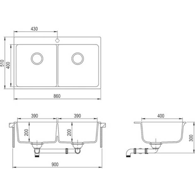 The Living Store Granieten Spoelbak - 860 x 510 mm - Zwart - Hittebestendig - Kras- en vlekbestendig