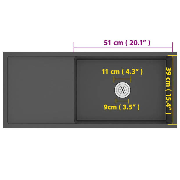 The Living Store Spoelbak - RVS - 100 x 44 x 20 cm - Zwart - Met afdruipplaat - Geluiddempende pads