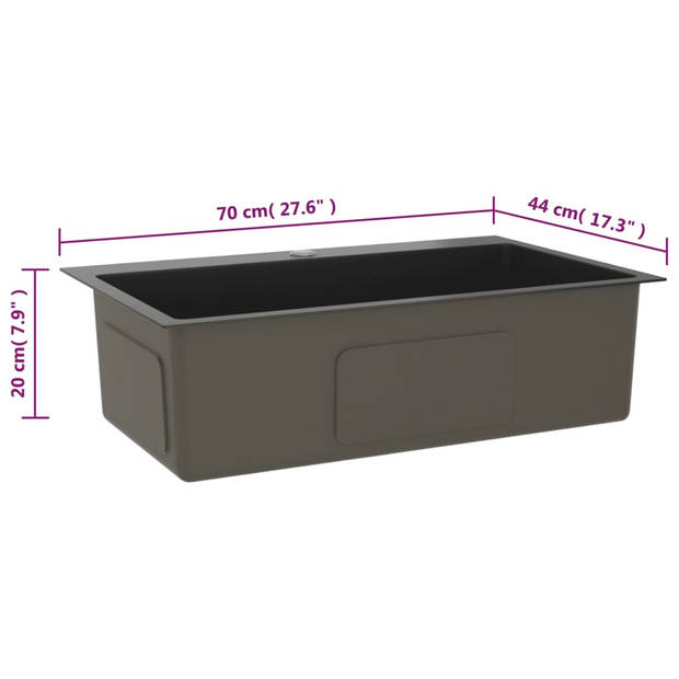 The Living Store Spoelbak - Zwart - Roestvrij staal - 70x44x20 cm - X-flume ontwerp