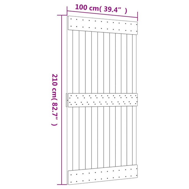 The Living Store Schuifdeur Massief Grenenhout - 100 x 3.6 x 210 cm - Ruimtebesparend