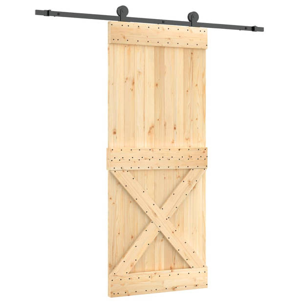 The Living Store Schuifdeur massief grenenhout 85x3.6x210cm - zwart gepoedercoat staal - 80kg draagvermogen