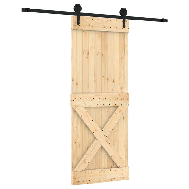 The Living Store Schuifdeur Massief Grenenhout - 80 x 3.6 x 210 cm - Zwart - 80 kg draagvermogen