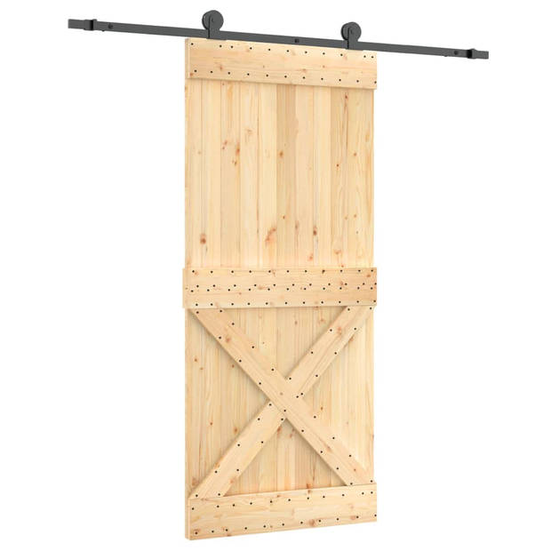 The Living Store Schuifdeur Massief Grenenhout - 90 x 3.6 x 210 cm - Stalen Schuifrails - Ruimtebesparend