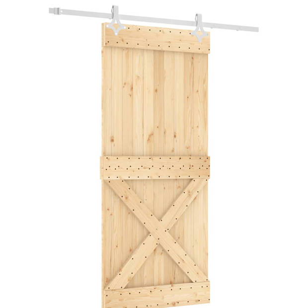 The Living Store Schuifdeur Massief grenenhout - 90 x 3.6 x 210 cm - Wit - 200 cm schuifrail