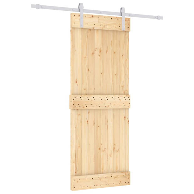 The Living Store Schuifdeur Massief Grenenhout - Binnendeur - 80x3.6x210 cm - Wit - Houderaarsset - Draagvermogen 80 kg