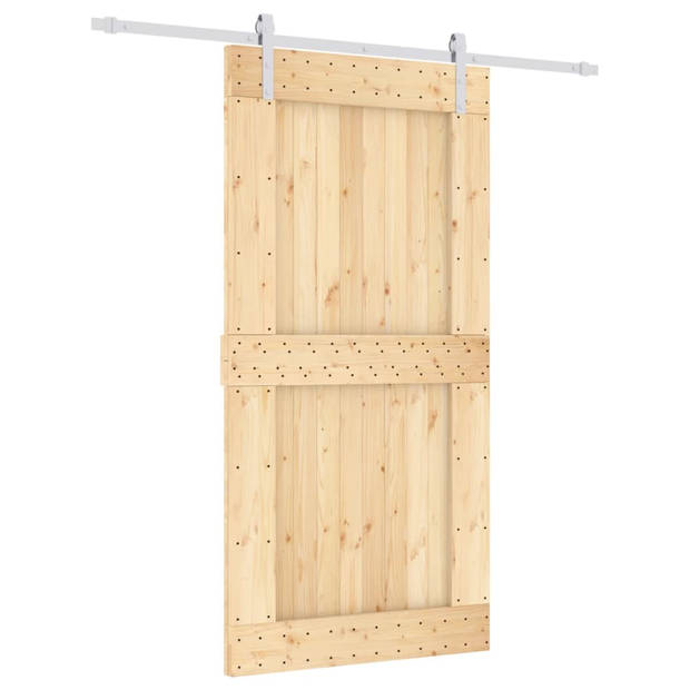 The Living Store Schuifdeur Massief Grenenhout - 100 x 3.6 x 210 cm - Stalen Schuifrails - Ruimtebesparend