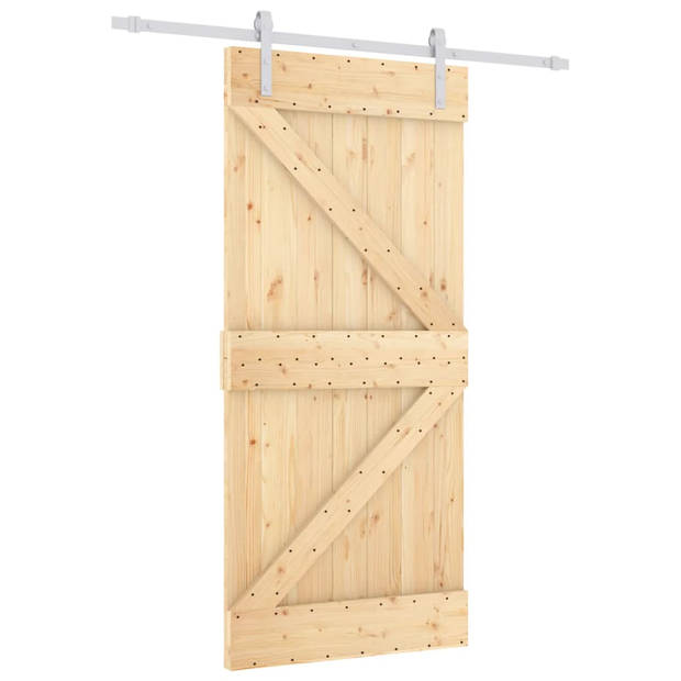 The Living Store Schuifdeur Massief Grenenhout - Houten Schuifdeur - 90x3.6x210cm - Wit Staal