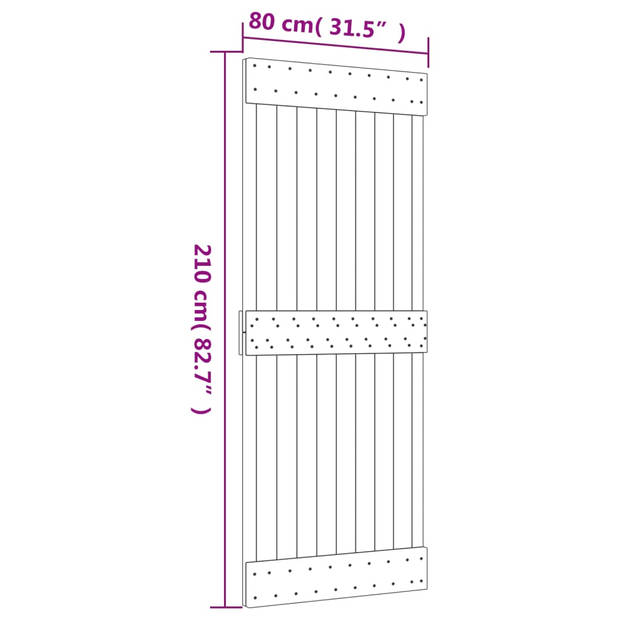 The Living Store Schuifdeur Massief Grenenhout - 80 x 3.6 x 210 cm - Ruimtebesparend