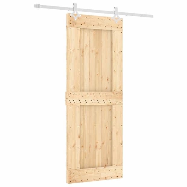 The Living Store Schuifdeur Massief Grenenhout - 80 x 3.6 x 210 cm - Wit Gepoedercoat Staal