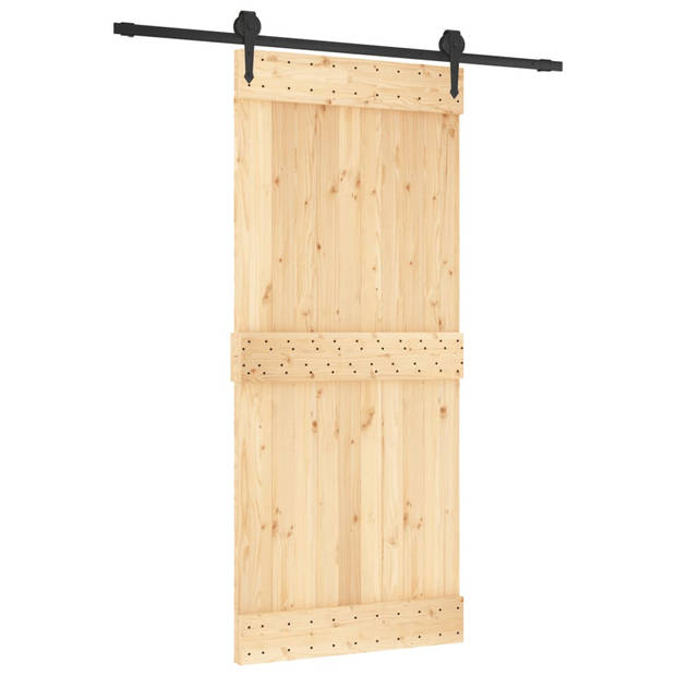 The Living Store Schuifdeur Massief Grenenhout - 90 x 3.6 x 210 cm - Stalen Rails - Ruimtebesparend - Breed toepasbaar