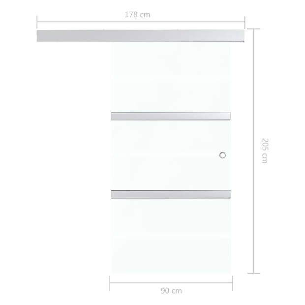 The Living Store Schuifdeur Matglas - 90 x 205 cm - Zilverkleurig - ESG-glas en aluminium