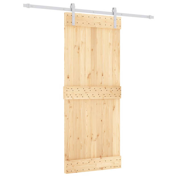 The Living Store Schuifdeur Massief Grenenhout 85 x 3.6 x 210 cm - Wit Gepoedercoat Staal