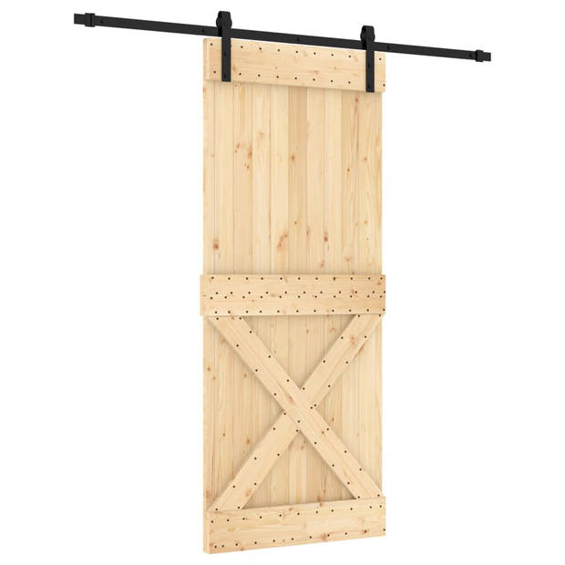 The Living Store Schuifdeur Massief Grenenhout - 85 x 3.6 x 210 cm - Zwart Hardwareset