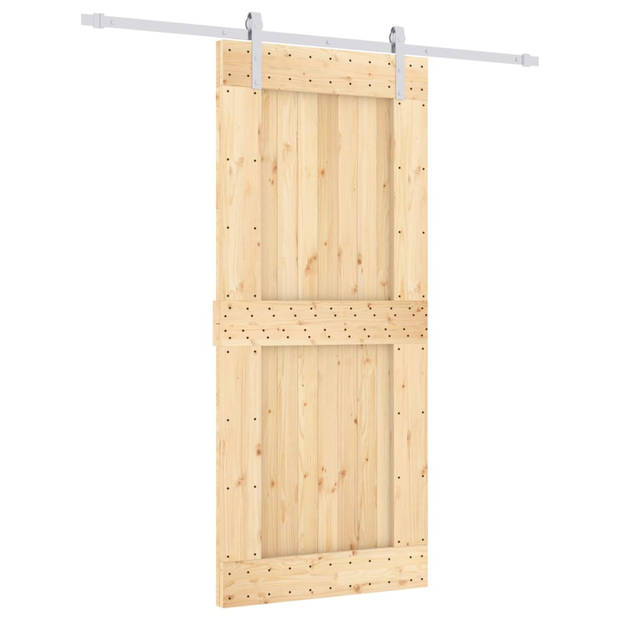 The Living Store Schuifdeur Massief Grenenhout - 90 x 3.6 x 210 cm - Wit Stalen Hardwareset