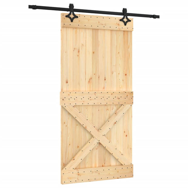 The Living Store Schuifdeur Massief Grenenhout 100 x 3.6 x 210 cm - Zwart - Tot 80 kg draagvermogen