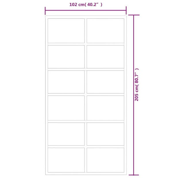 The Living Store Schuifdeur Transparant ESG-glas 102x205 cm - Aluminium Frame - Inclusief schuifrails en beslag -