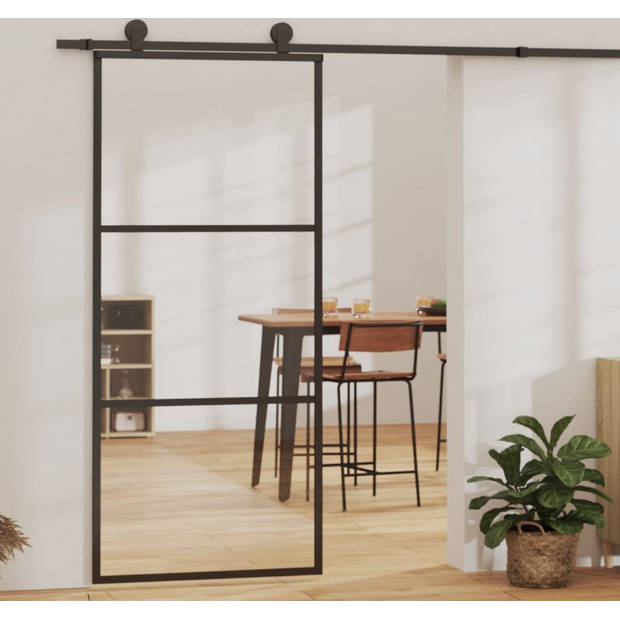 The Living Store Schuifdeur Glas - 90 x 205 cm - Transparant ESG-glas - aluminium