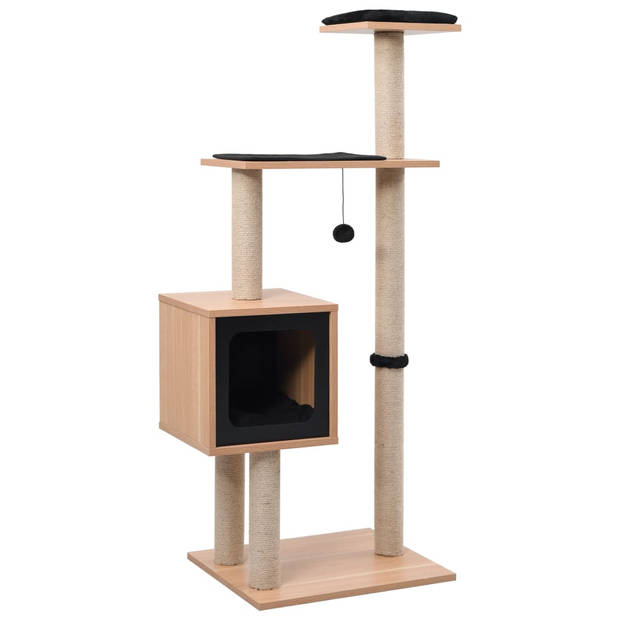 The Living Store Kattenkrabpaal - Bruin - 48 x 40 x 123 cm - Hout - MDF - Fineer - Sisal - Jute - Pluche