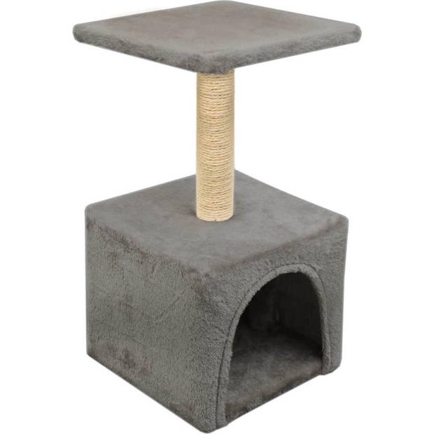 The Living Store Kattenkrabpaal - Grijs - 30 x 30 x 55 cm - Met Huis en Plateau