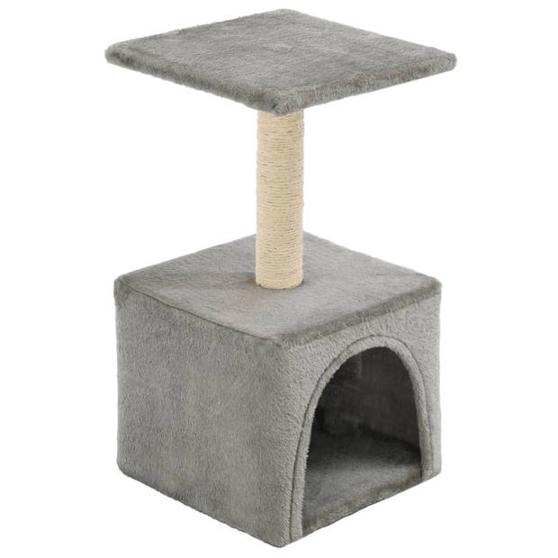 The Living Store Kattenkrabpaal - Grijs - 30 x 30 x 55 cm - Met Huis en Plateau