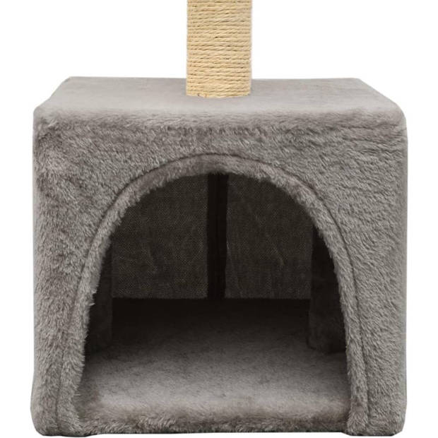 The Living Store Kattenkrabpaal - Grijs - 30 x 30 x 55 cm - Met Huis en Plateau