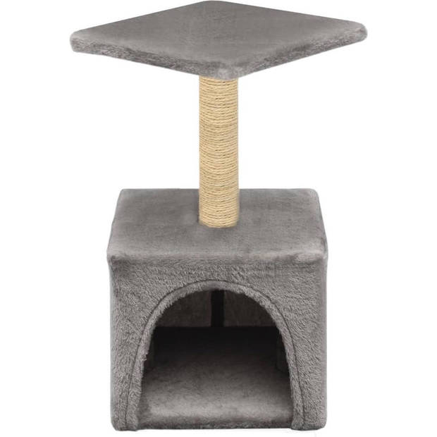 The Living Store Kattenkrabpaal - Grijs - 30 x 30 x 55 cm - Met Huis en Plateau