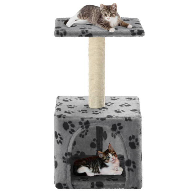 The Living Store Kattenkrabpaal - Grijs - 30 x 30 x 55 cm - Met huis en plateau