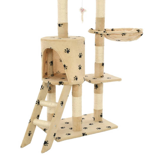 The Living Store Kattenboom - Hoogwaardige - Kattenkrabpaal - 138 cm - Beige met potenprint