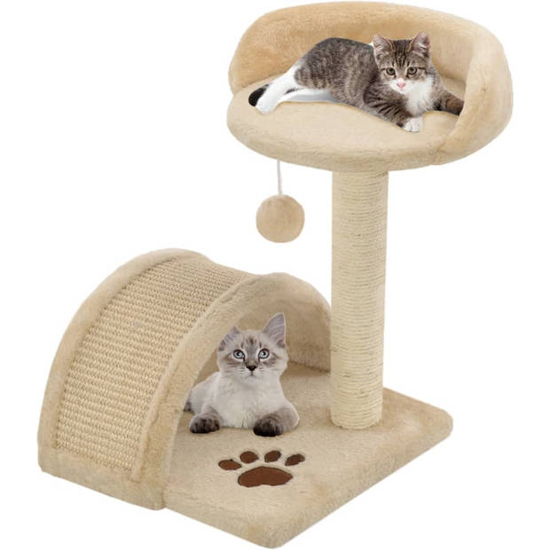 The Living Store Kattenkrabpaal - Beige en Bruin - 30x30x40 cm - Sisaltouw - Inclusief balletje - Geschikt voor kittens