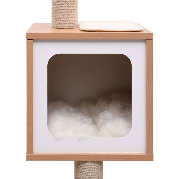 The Living Store Kattenkrabpaal - Bruin - 48 x 48 x 129 cm - Met houten huisje en jute krabpalen