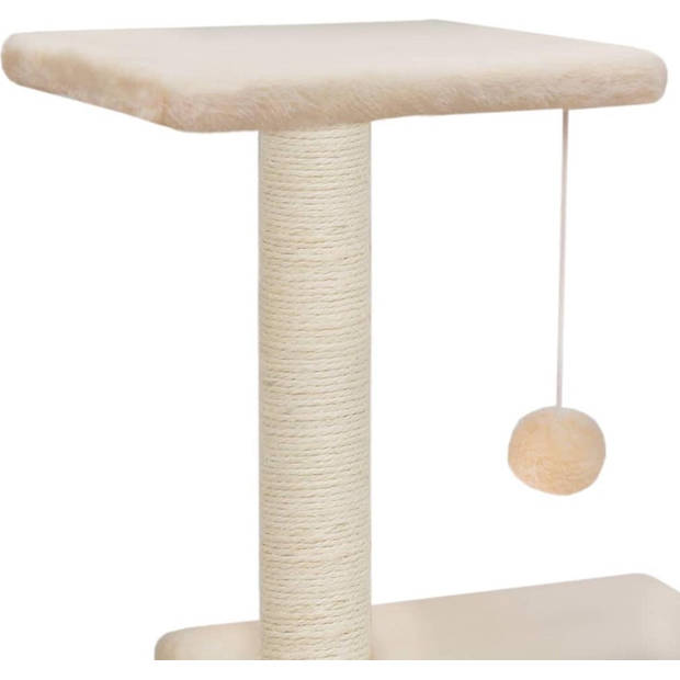 The Living Store Kattenkrabpaal - Beige - 30 x 30 x 65 cm - Met hangend balletje en rustplekken