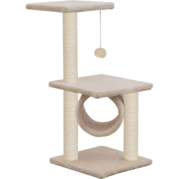 The Living Store Kattenkrabpaal - Beige - 30 x 30 x 65 cm - Met hangend balletje en rustplekken