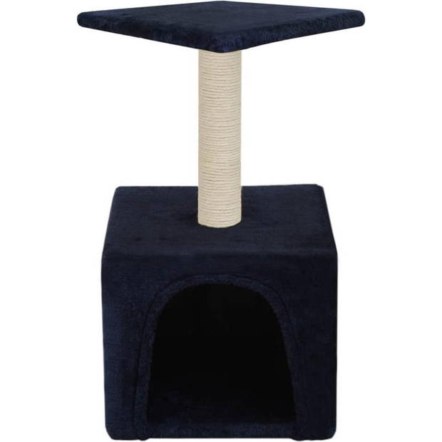 The Living Store Kattenkrabpaal - Donkerblauw - 30 x 30 x 55 cm - Comfortabel huis en plateau