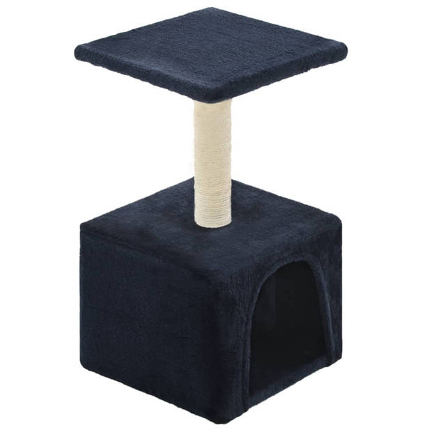 The Living Store Kattenkrabpaal - Donkerblauw - 30 x 30 x 55 cm - Comfortabel huis en plateau