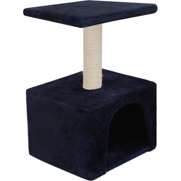 The Living Store Kattenkrabpaal - Donkerblauw - 30 x 30 x 55 cm - Comfortabel huis en plateau