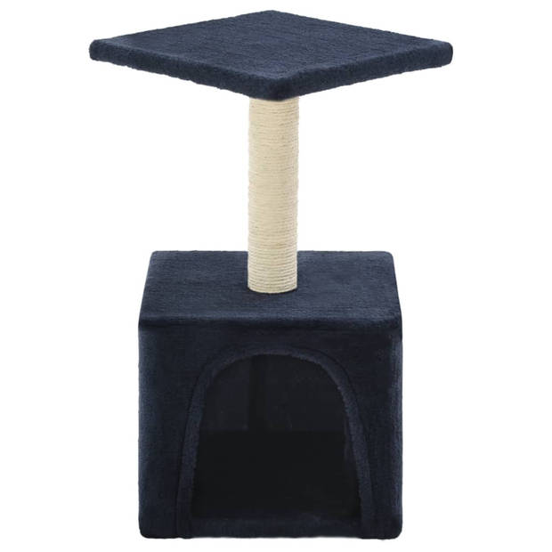 The Living Store Kattenkrabpaal - Donkerblauw - 30 x 30 x 55 cm - Comfortabel huis en plateau