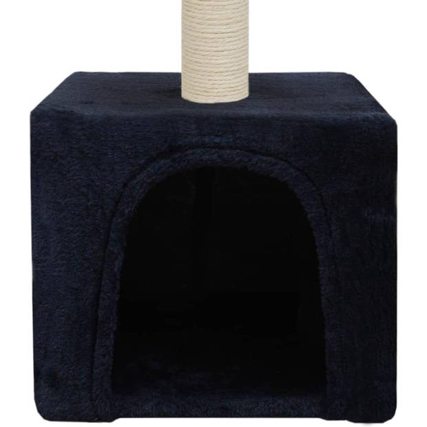 The Living Store Kattenkrabpaal - Donkerblauw - 30 x 30 x 55 cm - Comfortabel huis en plateau