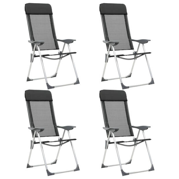 The Living Store Campingstoelen - 4-delige set - Inklapbaar - Aluminium - 57 x 73.5 x 111 cm - Zwart