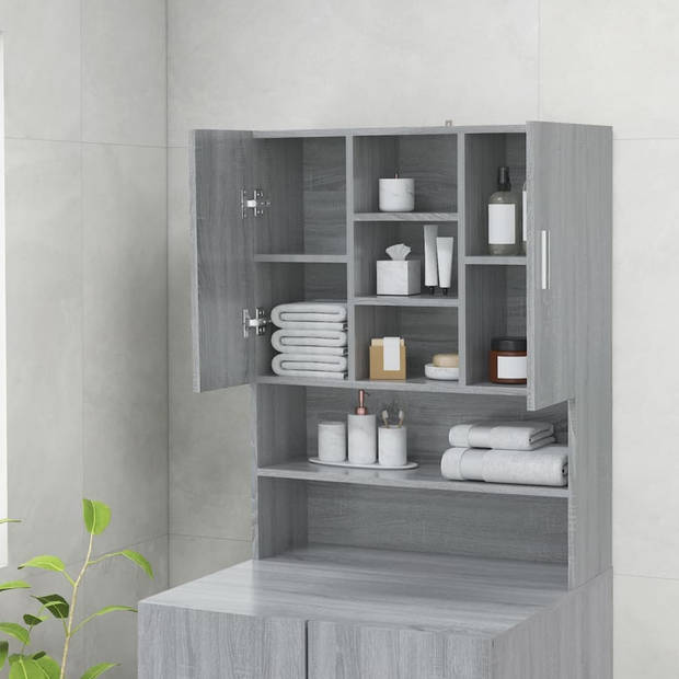 The Living Store Waskast Grijs Sonoma Eiken - 70.5 x 25.5 x 90 cm - Bewerkt Hout