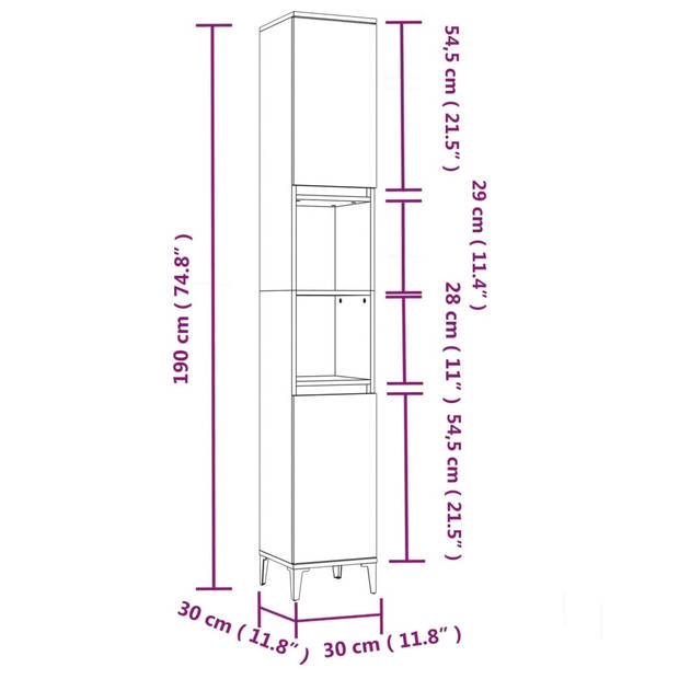 The Living Store Badkamermeubelset - Grijs Sonoma Eiken - 58 x 33 x 60 cm - veel opbergruimte