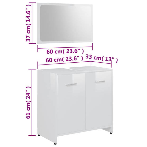 The Living Store Badkamermeubelset - Hoogglans wit - 60 x 33 x 61 cm - Spiegel 60 x 37 cm - 1 vak en 2 deuren