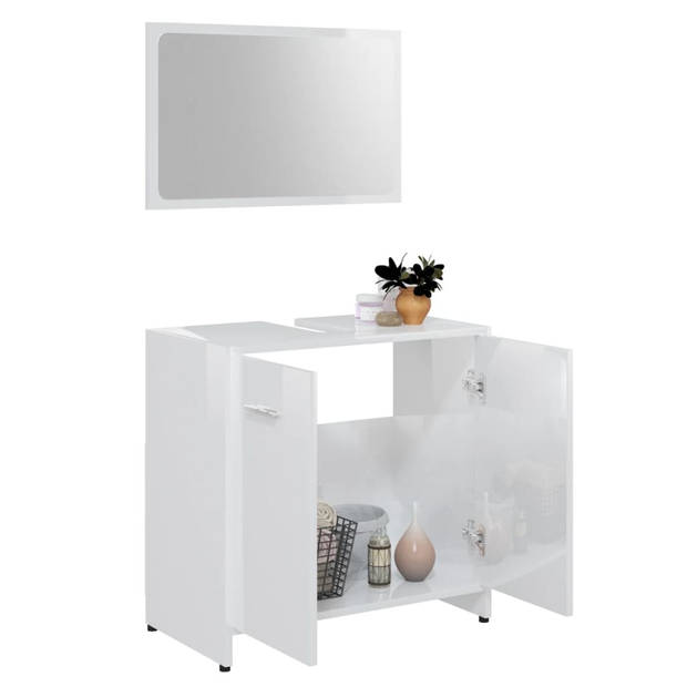 The Living Store Badkamermeubelset - Hoogglans wit - 60 x 33 x 61 cm - Spiegel 60 x 37 cm - 1 vak en 2 deuren