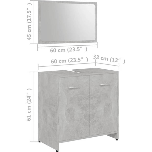 The Living Store Badkamermeubelset Betongrijs 60x33x61 cm - gemaakt van bewerkt hout - met 1 vak en 2 deuren