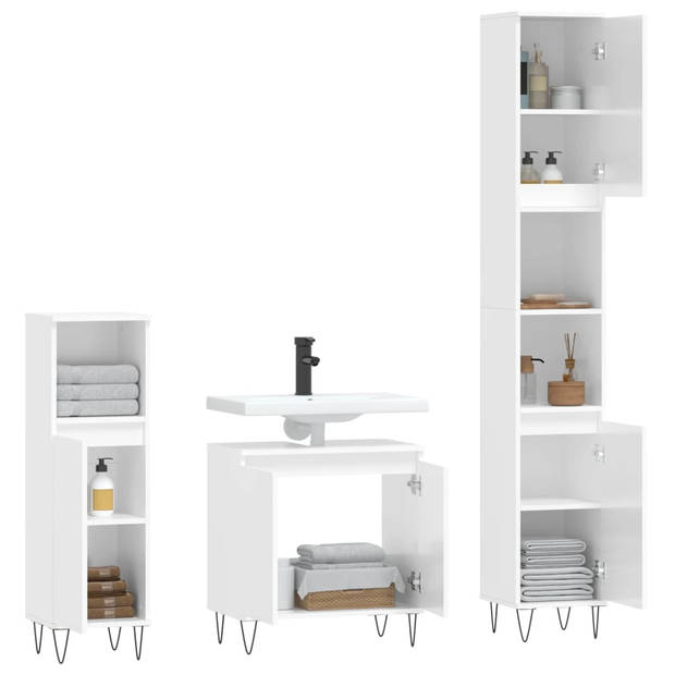 The Living Store Badkamermeubelset - Hoogglans wit - Bewerkt hout en ijzer - 30 x 30 x 190 cm (L x B x H)