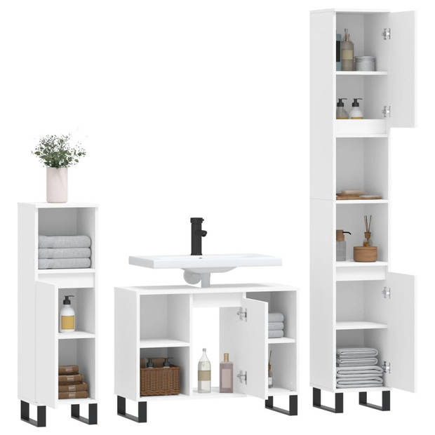 The Living Store Badkamermeubelset Hoog Wit - 30x30x190 cm - Duurzaam bewerkt hout en ijzer