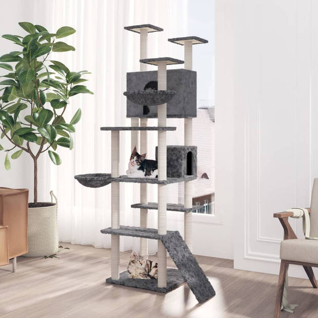 The Living Store Kattenboom - 104 x 78 x 191 cm - donkergrijs - meerdere niveaus - huisjes - mandjes en platforms