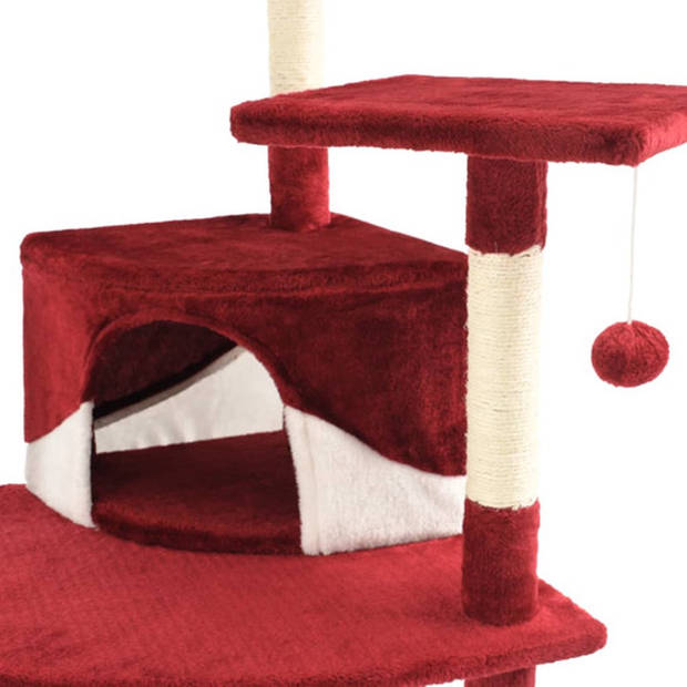 The Living Store Kattenboom - Rood/Wit - 103 x 77 x 203 cm - Met krabpalen - speeltjes - manden - huizen